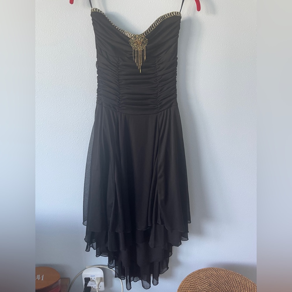 Vintage Beaded Ruched Black Formal Dress